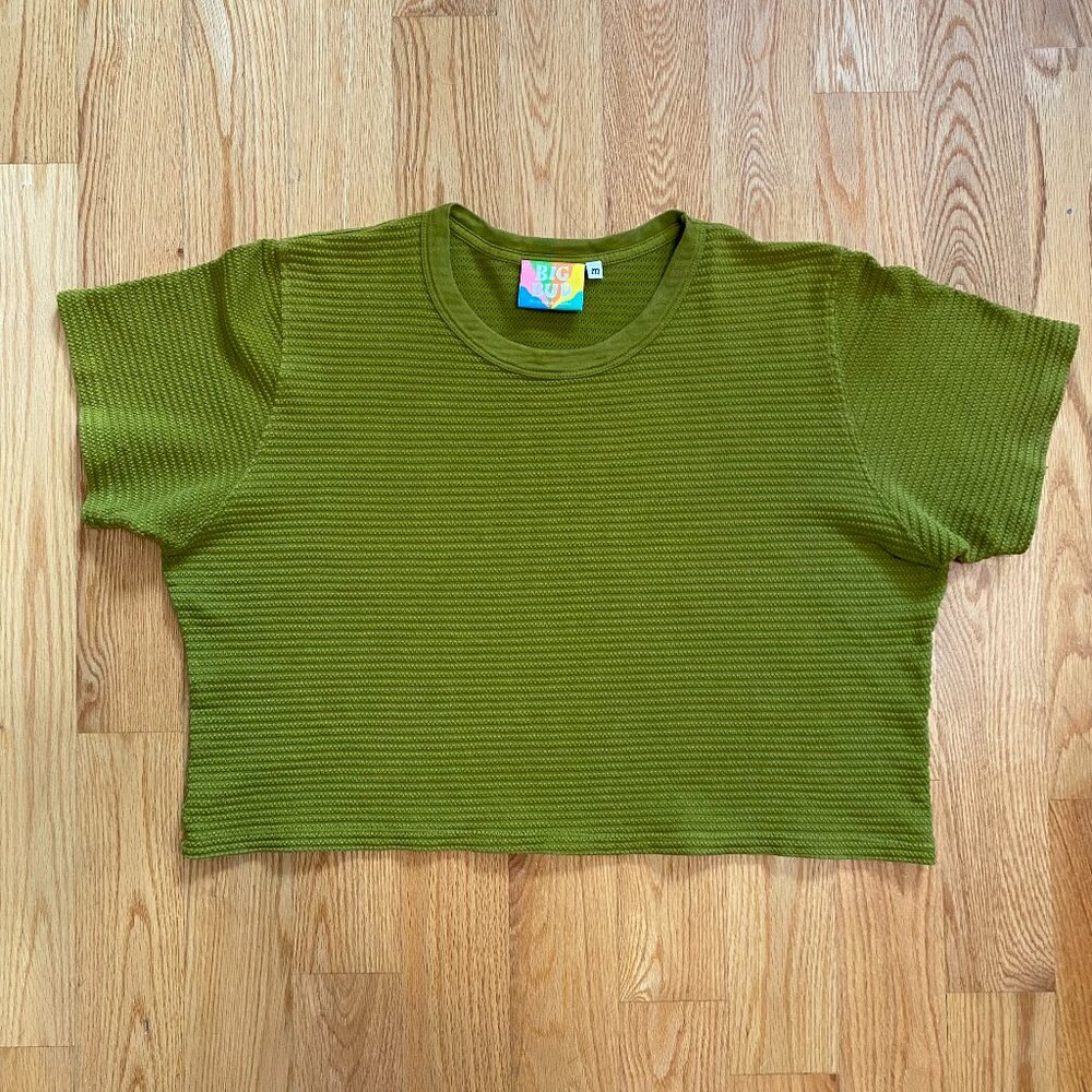 Big Bud Press honeycomb cropped short sleeve t-shirt green cotton